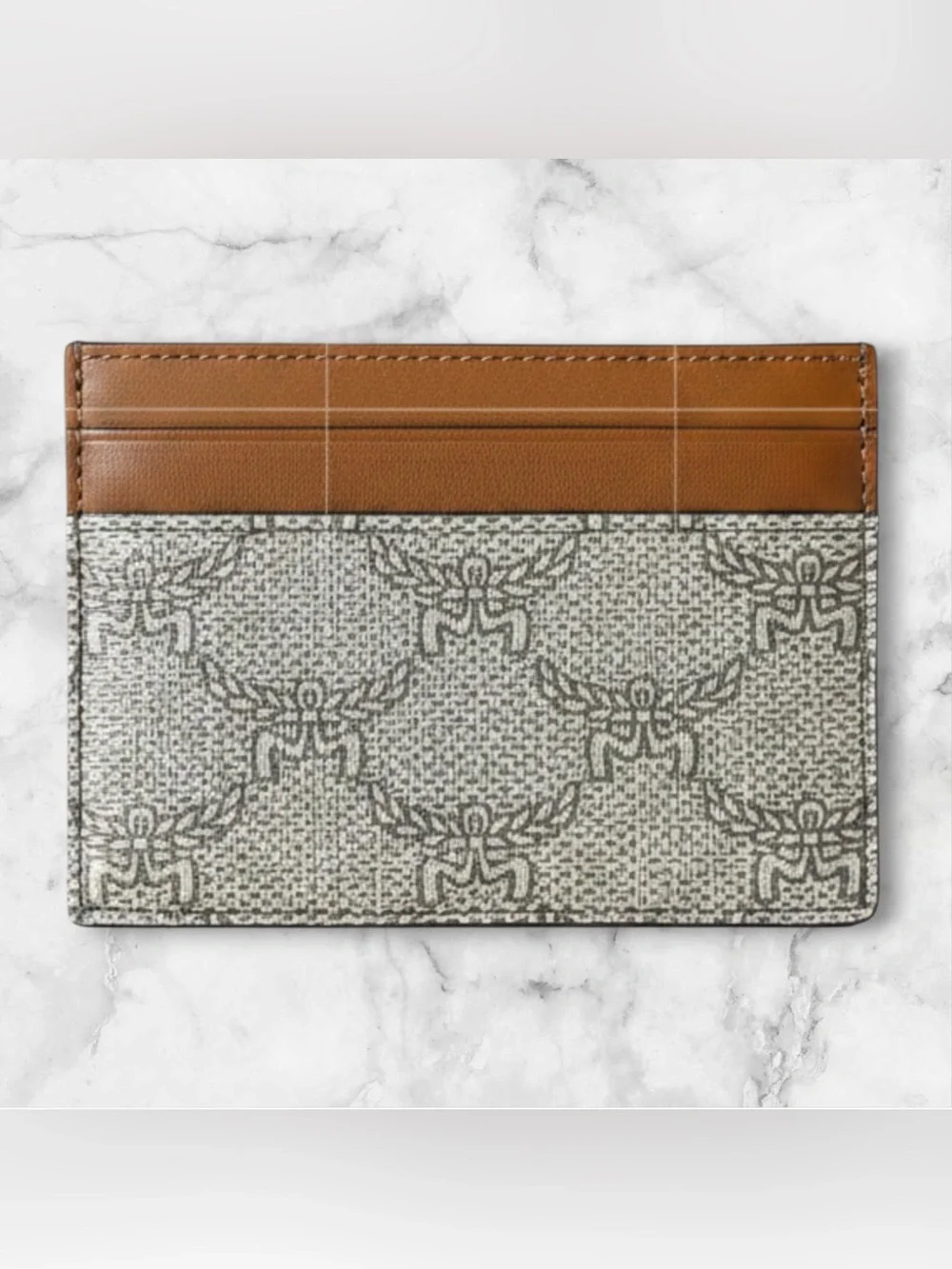 MCM Himmel Lauretos Coated Canvas Card Case Oatmeal Authentic